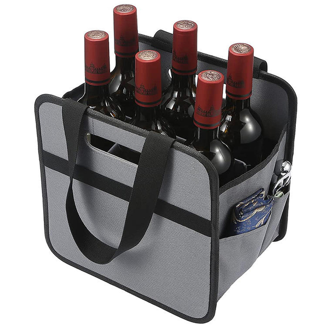 Collapsible Waterproof 6 Bottle Wine Carry Tote Bag Travel Camping Portable Beer Can Bag Small Car Organizer