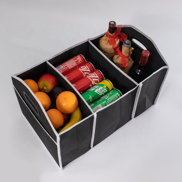 Wholesale Non Woven Car Organizer Factory Price Collapsible Car Trunk Organizer for Storage Food Custom Logo