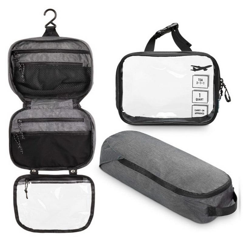 Custom Collapsible Men Hanging Travel Toiletry Bags Water Resistant Women Makeup Cosmetic with Clear PVC Pouch