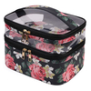 Custom Double Layer Makeup Travel Bags Water Resistant Pu Leather Cosmetic Bags Clear Pvc Cosmetic Cases
