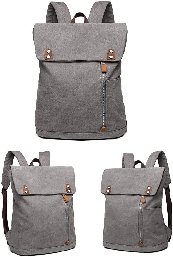 Customized Men Vintage Canvas Backpack Laptop School Travel Hiking Camping Rucksack Grey