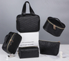 Bathroom Water Resistant Black Leather Make Up Bags Small Fit in Duffel Bag 2 in 1 Cosmetic Bag Set Transparent