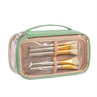 Portable Makeup Storage Organizer Cosmetic Bag Toiletry Bag with Zipper Divider for Women with Divider Brush Compartment