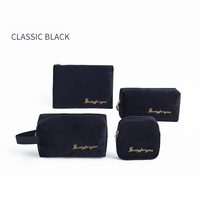 Custom Factory OEM for Velvet Makeup Pouch Waterproof Luxury 4-Piece Travel Cosmetic Bag Zipper Closure Embroidered Logo