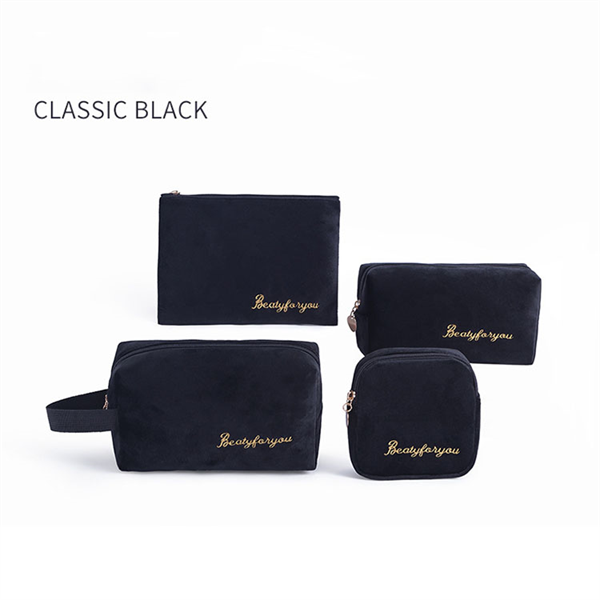 Custom Factory OEM for Velvet Makeup Pouch Waterproof Luxury 4-Piece Travel Cosmetic Bag Zipper Closure Embroidered Logo