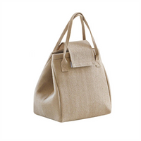 Custom Logo Portable Food Thermal Box Durable Picnic Office Cooler Lunchbox Organizer Insulated Jute Lunch Bag