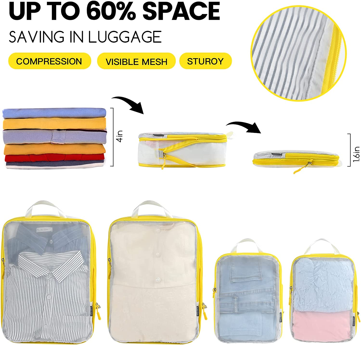 Premium Compression Packing Cubes with See Through Mesh for Suitcases