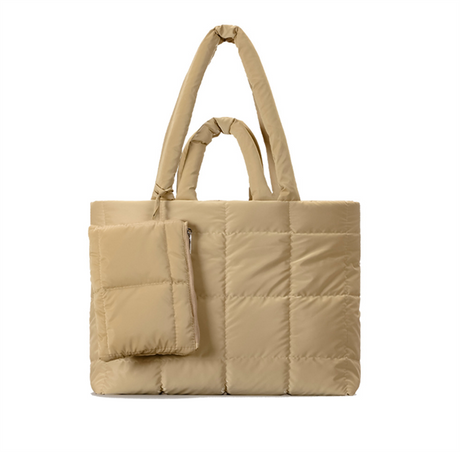 Good Style Winter Nylon Water Resistant Puffer Tote Bag with Zipper Closure Large Capacity Soft Quilted Design and Small Bag