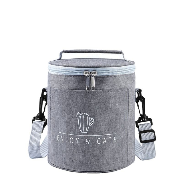 New Circular Insulated Lunch Bag Aluminum Foil Portable Bento Bag Drum Foil Thickened Insulation Cooler Bag