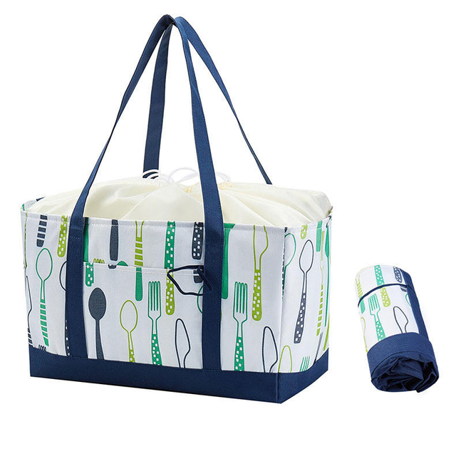 Sublimation Insulated Lunch Drawstring Bag Ice Foldable Cooler Reusable Tote Grocery Thermal Shopping Bag with Long Handle