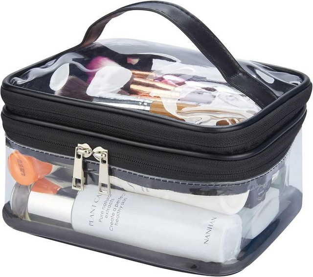Waterproof Accept Custom Logo Clear Transparent Pvc Double Layer Cosmetic Makeup Toiletry Bag