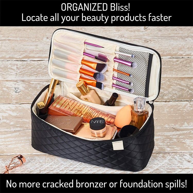 private custom label woman make up cosmetic accessories bag with brush holder bathroom cosmetic bag zipper