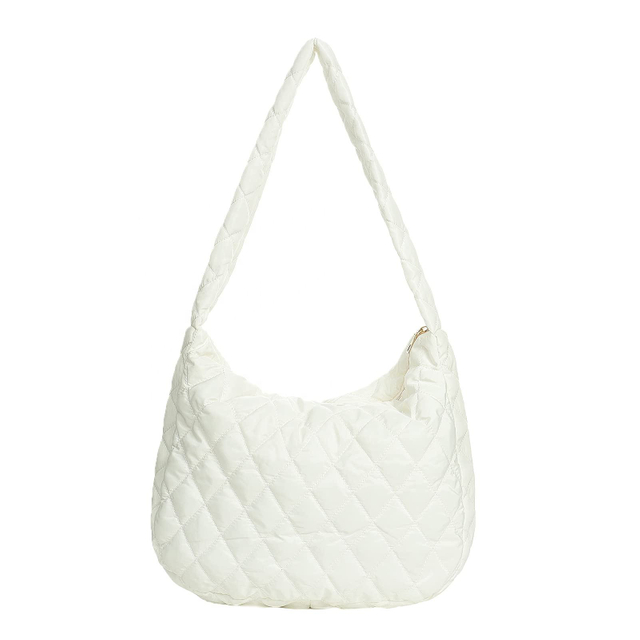 Large Capacity Waterproof Filling White Quilted Puffer Tote Bag Nylon Cotton Square Quilted Puffy Bag