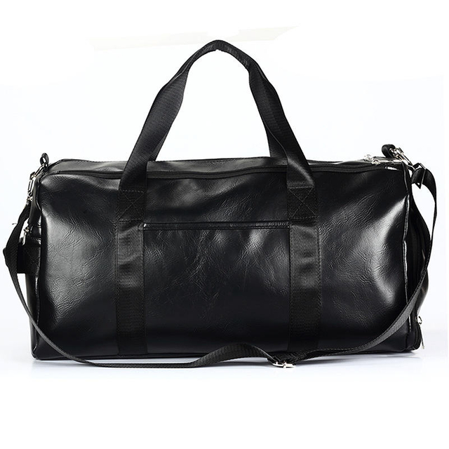 Black Travel Business Trip Weekender Overnight PU Duffel Bags Waterproof Vegan Leather Duffle Bag for Men Travel Weekend