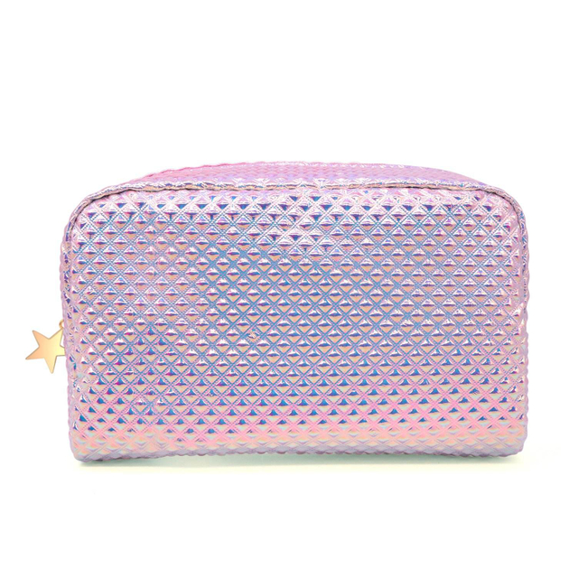 Fashion Holographic Pink Color Makeup Bag Water Resistant Girl Style Cute PU Cosmetic Zipper Bag