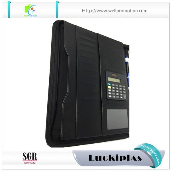 Wholesale black men custom durable leather portfolio padfolio organizer with notepad and calculator