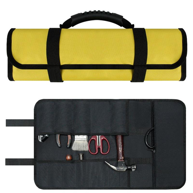 Custom Waterproof Electrician Roll Up Tool Bag Tarp Wrench Roll Organizer 13 Pockets Rolling Up Tool Bag with Portable Handle