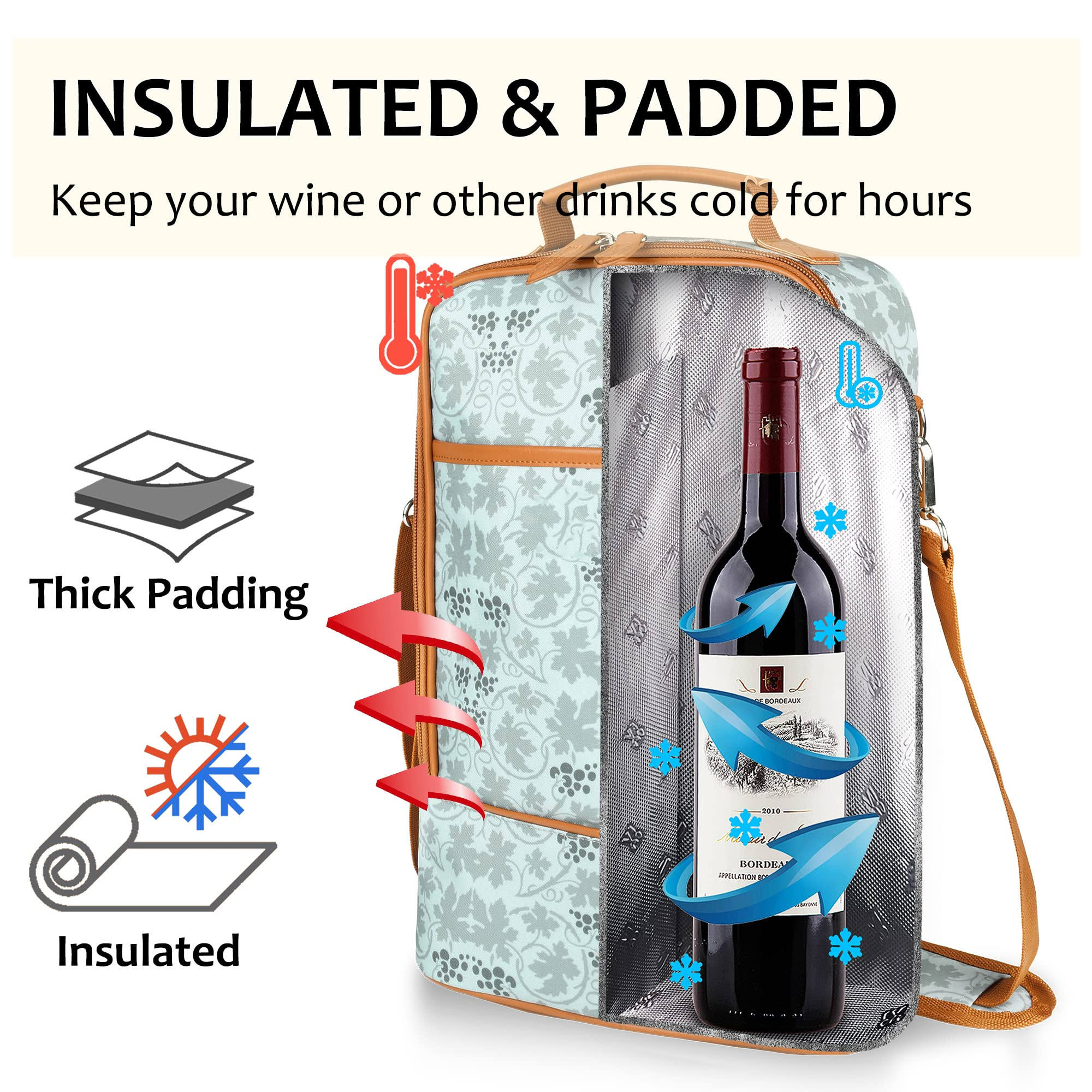 Custom logo Insulated 2 Bottle thermal Wine Tote cooler Bag Carrier padded shoulder strap for men women gift with dividers