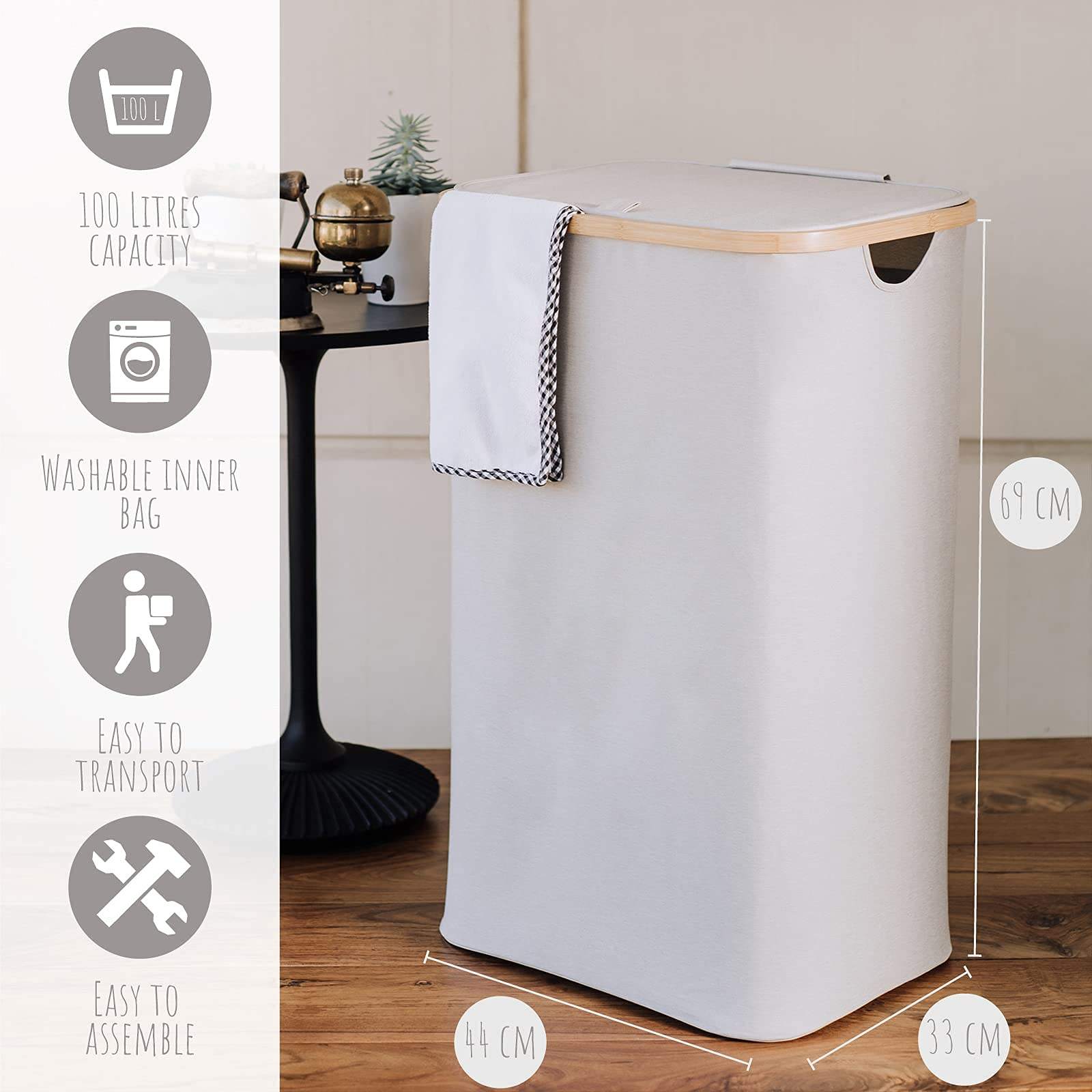 Wholesale 100 L Large Washing Baskets Bathroom Bin Bamboo Laundry Baskets with Handles Lid Removable laundry bag for Bedrooms