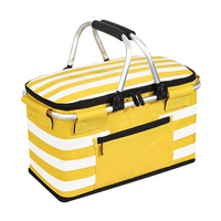 Insulated Picnic Basket Leak-Proof Collapsible Cooler Bag 26L Grocery Basket with Lid 2 Sturdy Handles