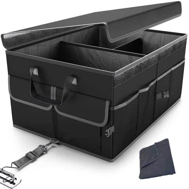 Collapsible Car Trunk Storage Organizer Multi Compartment SUV Trunk Organizer with Adjustable Securing Straps