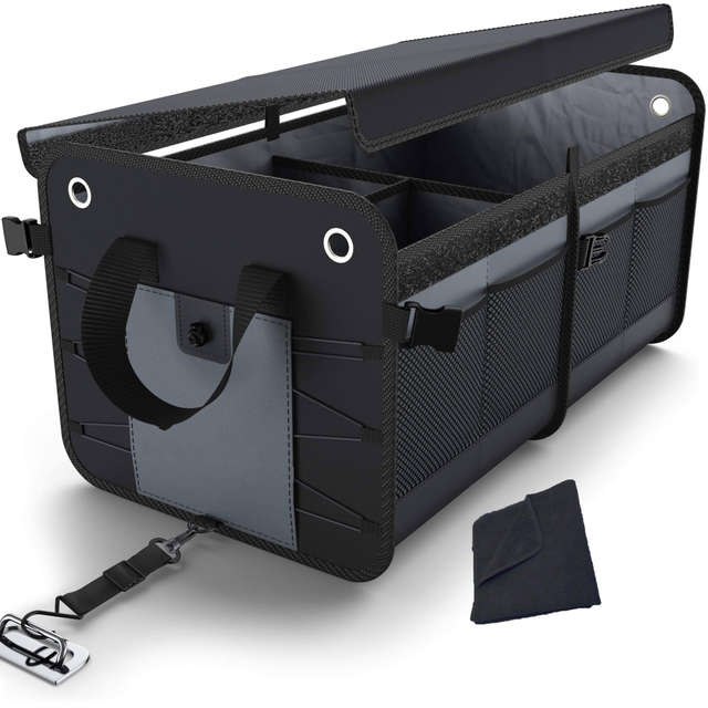 Custom Logo Multi Compartment Car SUV Trunk Storage Organizer Collapsible with Adjustable Securing Straps