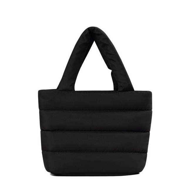 Lightweight Black Puffer Tote Bag for Women Sotf Quilted Padding Handbag Bag