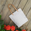custom women canvas striped casual shoulder tote bag zipper casual handbag