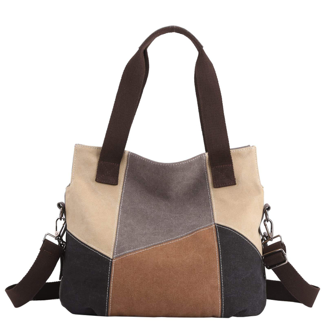 Canvas Hand Purses For Women Fashion Hobo Multi-Color Splice Shoulder Cross-body Handbags Tote Bag