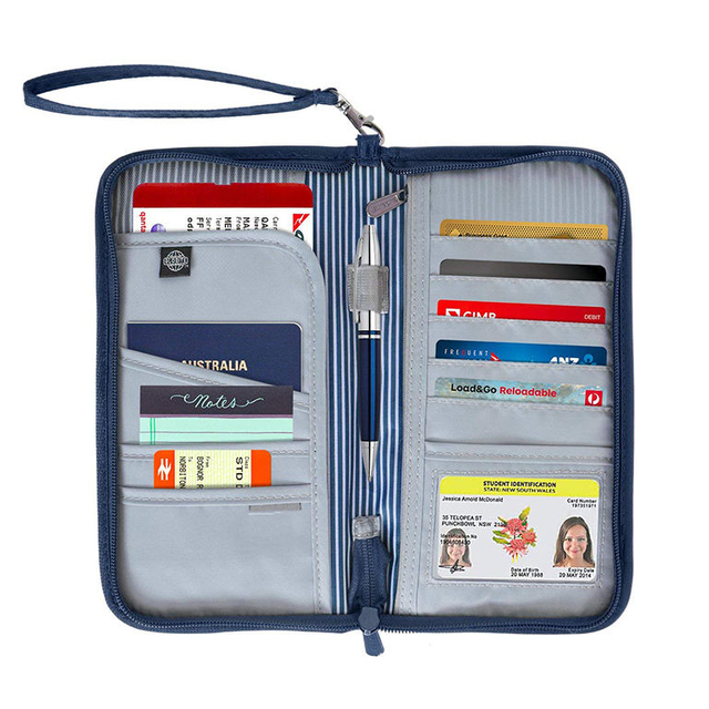 Travel men zipper wallet passport documents card holder