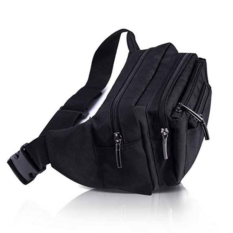 Black custom multi-functional belt bag fanny pack waterproof running sport waist bag