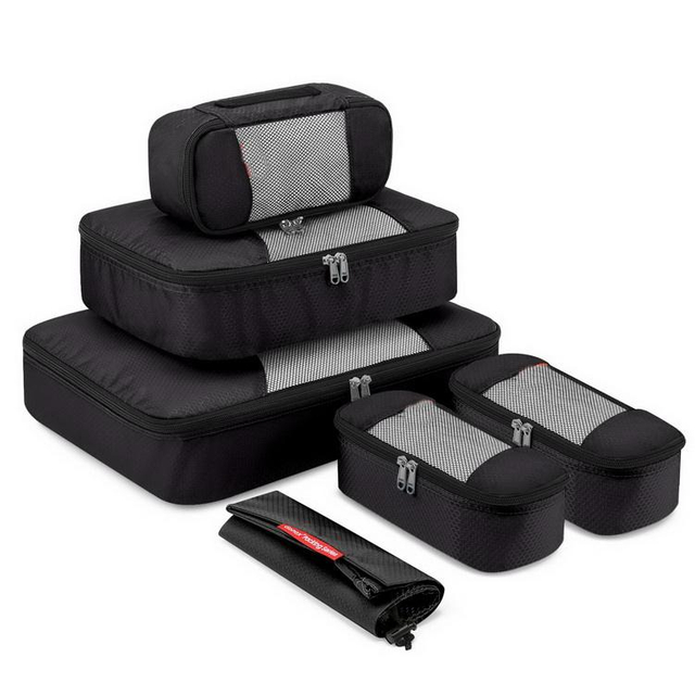 Wholesale Black 6 Pcs Set Packing Cubes Travel Luggage Packing Organizers Custom Logo