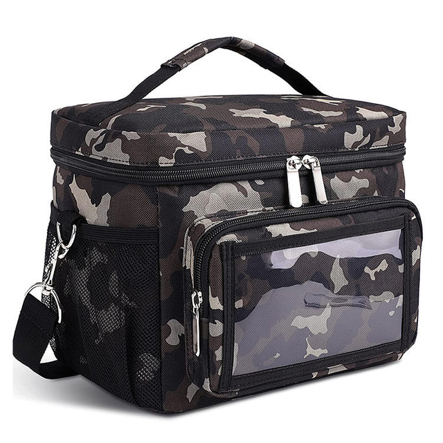 Portable Custom PEVA Leakproof Lining Big Compartment Insulated Cooler Lunch Bag With Transparent Pocket