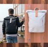 Male Canvas Roll Top Travel Rucksack Backpack Waterproof Bag Pack Made of Recycled Canvas