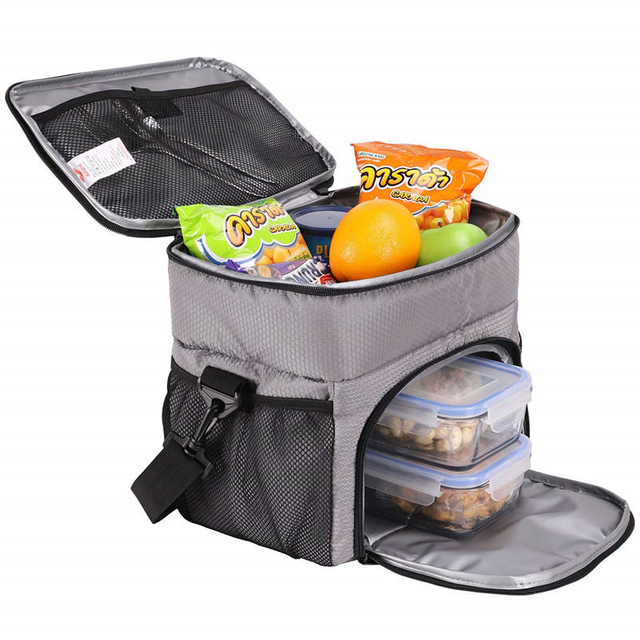 Dual Compartment Insulated Lunch Box Bag For Fitness / Picnic / Beach