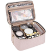 Portable Double Compartment Women Ladies Custom Cosmetic Make Up Bags Toiletries Brush Organizer Bag With Shoulder Strap