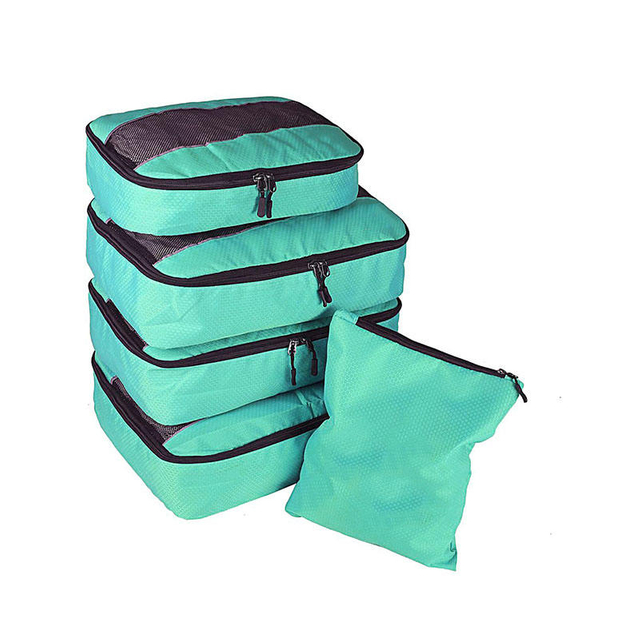 Ultralight Waterproof Nylon 5 Pcs Luggage Clothes Suitcase Organizer Set Shoe Bag Packing Cubes for Travel