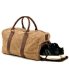 Heavy Duty Retro Brown Waxed Canvas Weekender Gym Duffel Workout Bags Yoga Travel Bags Shoes Duffel Bag with Leather Handle