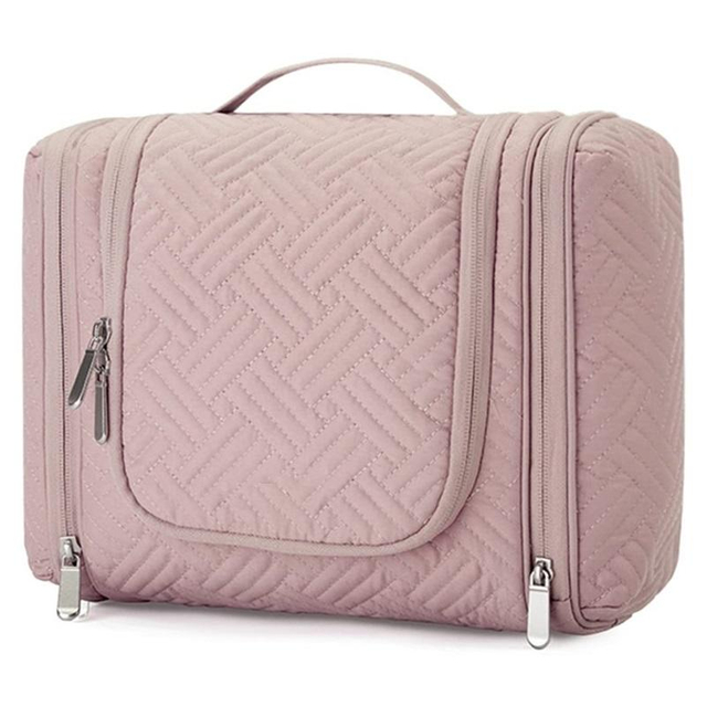 Waterproof Hanging Travel Nylon Pink Makeup And Toiletry Bag Quilted Cosmetic Custom Logo Hanging Toiletry Bag