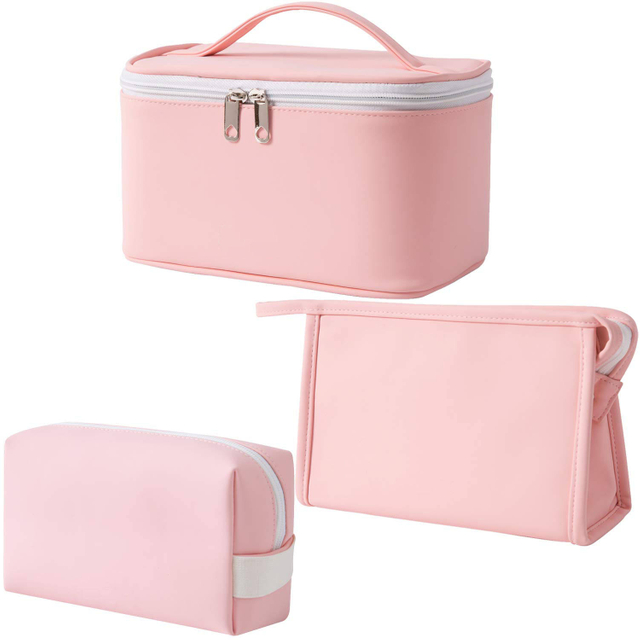 Custom Travel Cosmetic Bag PU Leather for Toiletries 3pcs Set Good Design Pu Leather Make Up Bags Wholesale