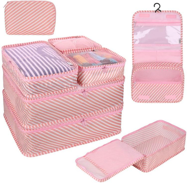 Custom Printing Multifunctional Striped Suitcase Organizer Luggage Water Resistant Travel Cubes Packing Set