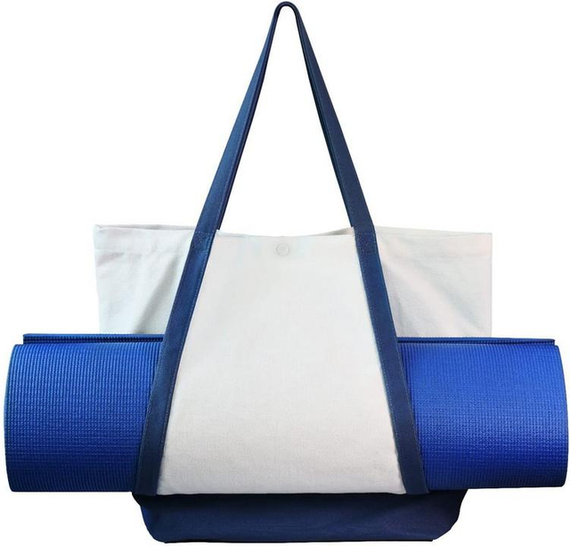Canvas Gym Bag with Yoga Mat Holder Eco Friendly Cotton Yoga Mat Bag for Beach Travel Tote Bag