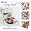 Water Resistant Portable Double Compartment Marbling PU Cosmetic Organizer Bag Travel Makeup Brush Storage Case