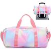 23L Rainbow Pink PU Leather Women Girls Travel Duffle Bags Weekender Duffel Sport Gym Bag With Shoe Compartment