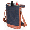 BSCI Factory Wholesale Custom 2 Bottles Denim Material Christmas Gift Insulated Travel Portable Wine Cooler Bag