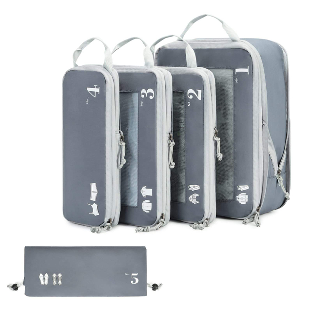 Tear-resistant Expandable Compression 5 Sets Packing Cubes with Shoe Bags for Travel