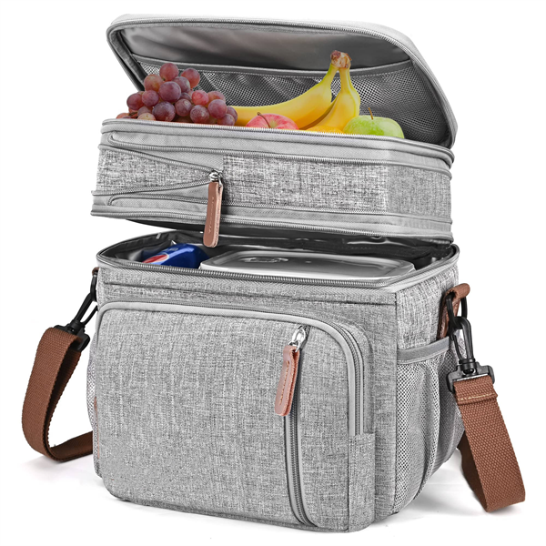 Insulated Lunch Bags Large Lunch Box Leak Proof Double Deck Soft Cooler Tote Bag