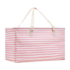 Water Resistant Stripe Canvas Eco Foldable Grocery Shopping Bag Laundry Storage Collapsible Utility Tote Bag