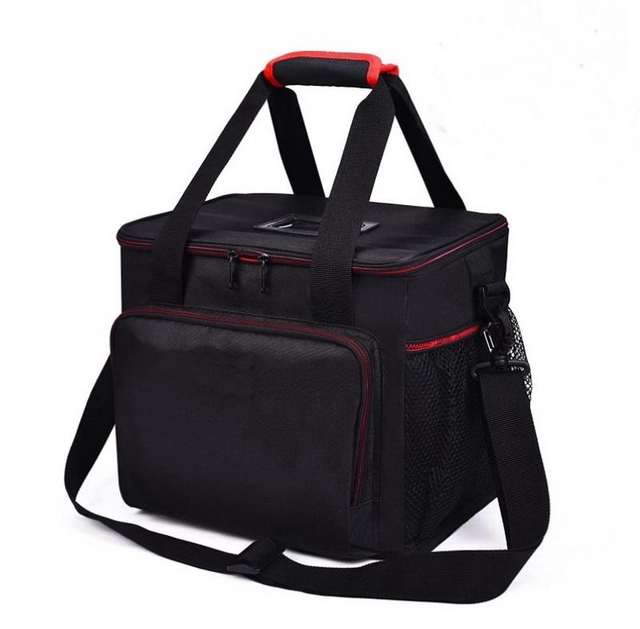 Custom Foldable Travel Picnic Thermal Food Insulation Bags Black Polyester Leakproof Insulated Cooler Bag