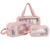 Fashionable Women Travel Toiletry Bag Waterproof Transparent PVC Makeup Storage Pouch Clear Leather Cosmetic Bag Set